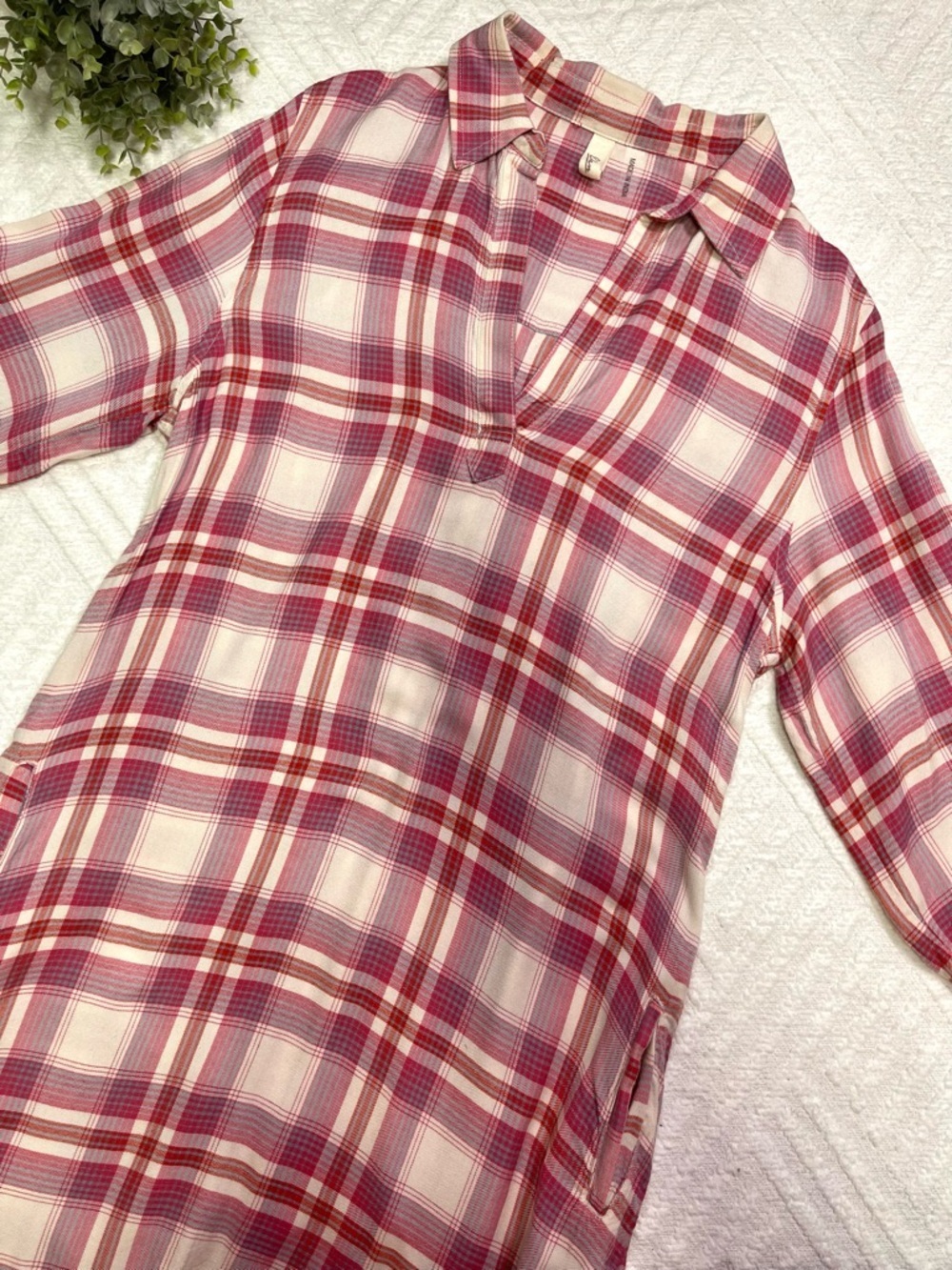 Elan Pink and Cream Loose Plaid Dress - Size M